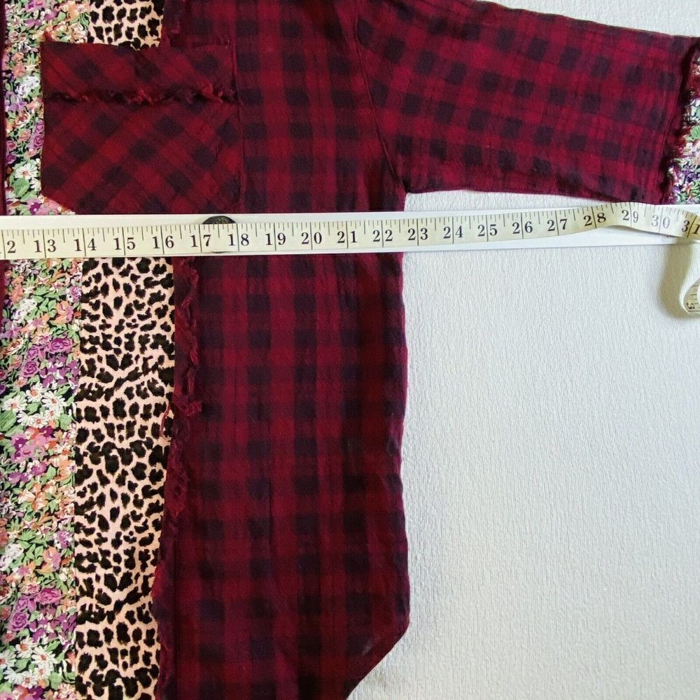 Oddy Womens Small Red Plaid Floral Animal Print Blouse - Picture 11 of 12